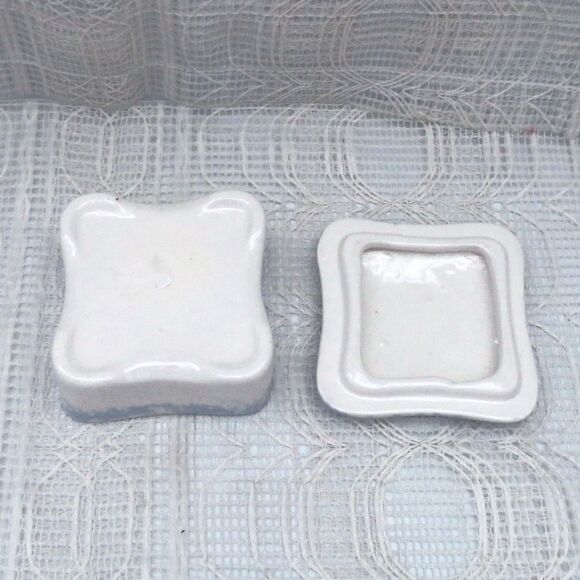 Handmade Ceramic Square Trinket Dish White and Blue Lidded With Message - Picture 9 of 9